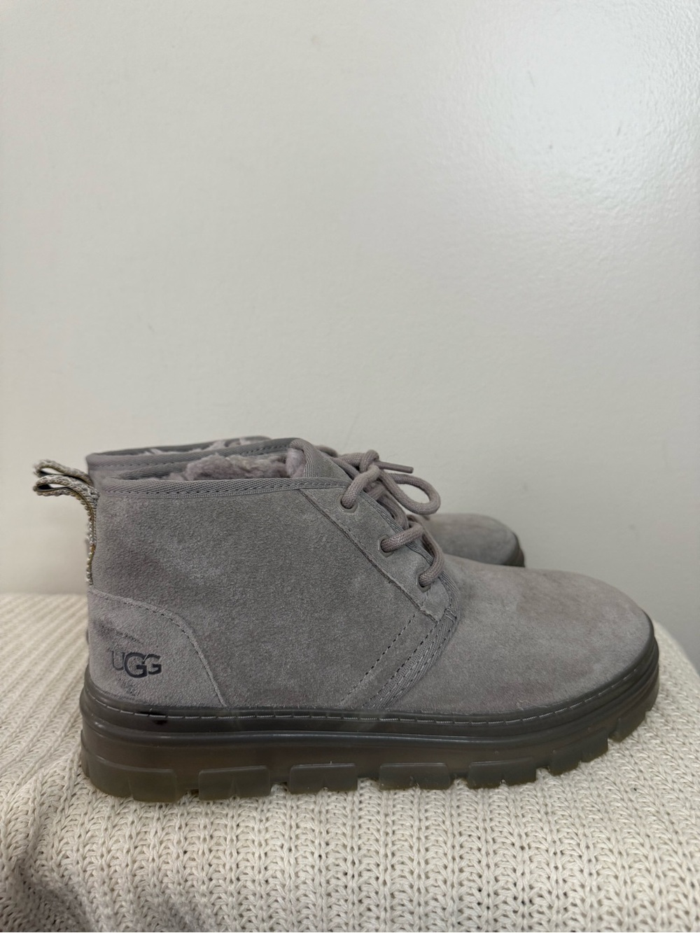 UGG Neumel Cozy Grey Suede Lace-Up Ankle Boots in size 8 - Picture 7 of 15